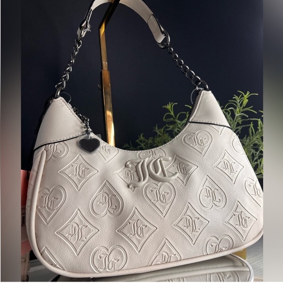 Juicy Couture Good Times Crystal Shoulder Bag Cream Logo Chain Purse NWT​ - Picture 4 of 7